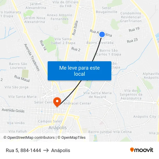 Rua 5, 884-1444 to Anápolis map