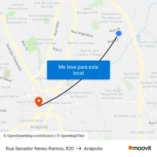 Rua Senador Nereu Ramos, 820 to Anápolis map