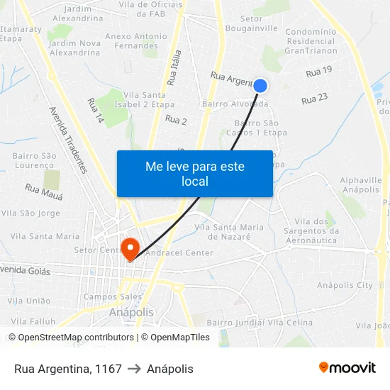 Rua Argentina, 1167 to Anápolis map