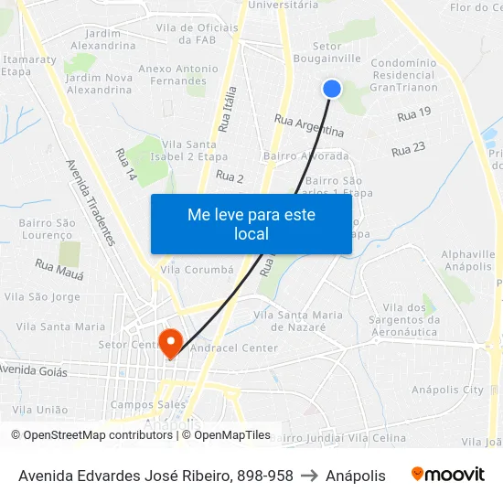 Avenida Edvardes José Ribeiro, 898-958 to Anápolis map