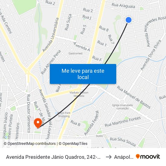 Avenida Presidente Jânio Quadros, 242-268 to Anápolis map