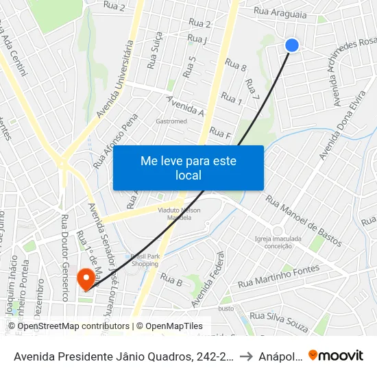 Avenida Presidente Jânio Quadros, 242-268 to Anápolis map