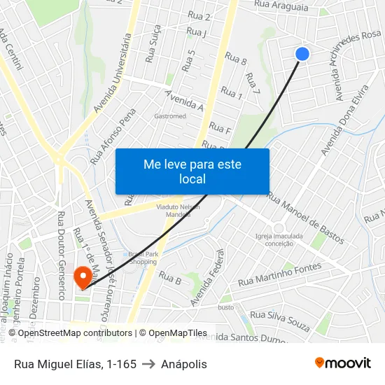 Rua Miguel Elías, 1-165 to Anápolis map