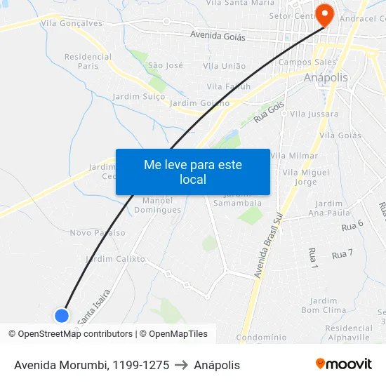 Avenida Morumbi, 1199-1275 to Anápolis map