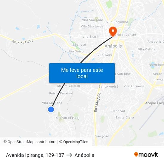 Avenida Ipiranga, 129-187 to Anápolis map
