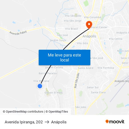 Avenida Ipiranga, 202 to Anápolis map