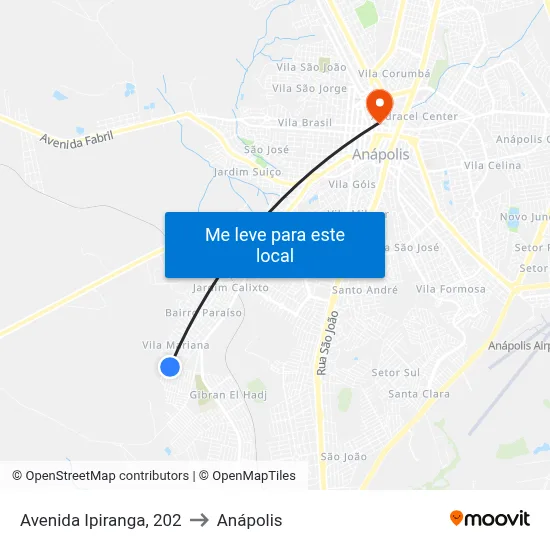 Avenida Ipiranga, 202 to Anápolis map