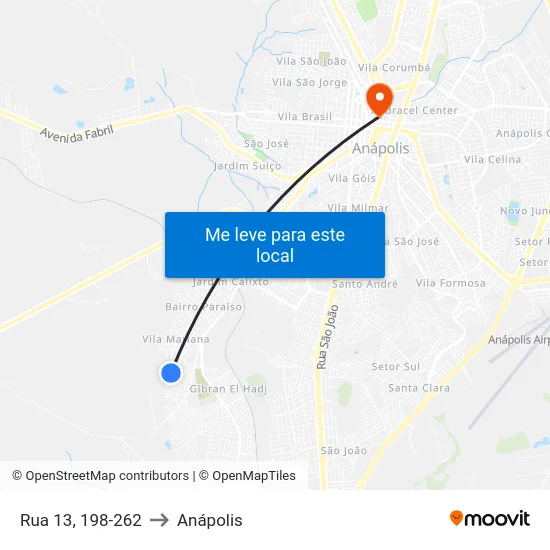 Rua 13, 198-262 to Anápolis map