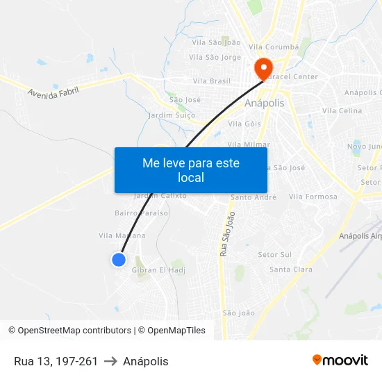 Rua 13, 197-261 to Anápolis map
