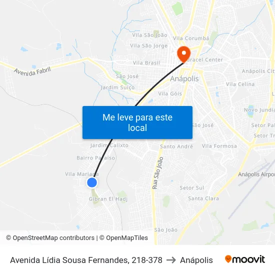 Avenida Lídia Sousa Fernandes, 218-378 to Anápolis map