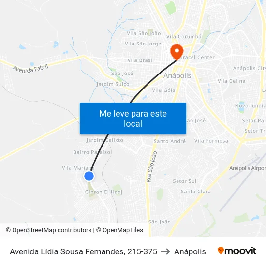 Avenida Lídia Sousa Fernandes, 215-375 to Anápolis map