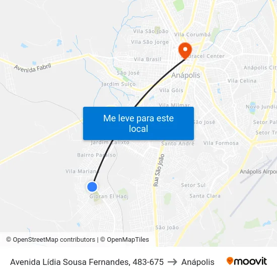 Avenida Lídia Sousa Fernandes, 483-675 to Anápolis map