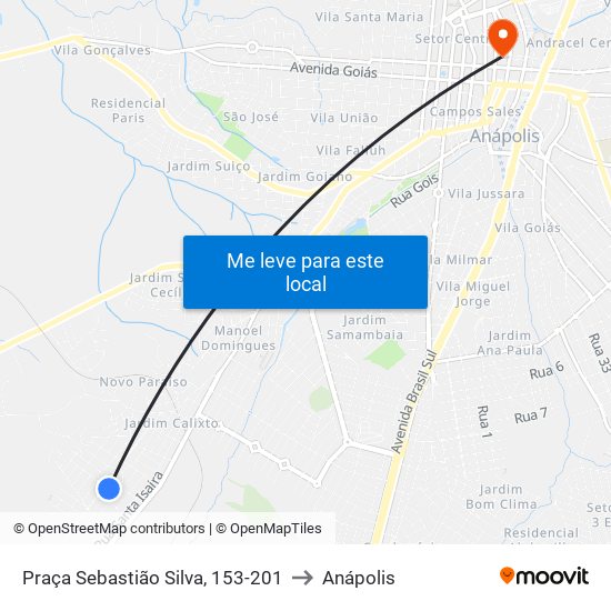 Praça Sebastião Silva, 153-201 to Anápolis map