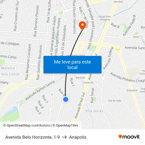 Avenida Belo Horizonte, 1-9 to Anápolis map