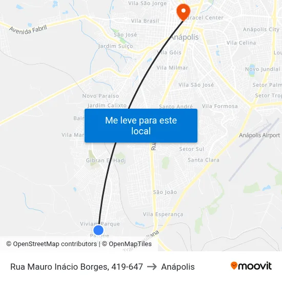 Rua Mauro Inácio Borges, 419-647 to Anápolis map