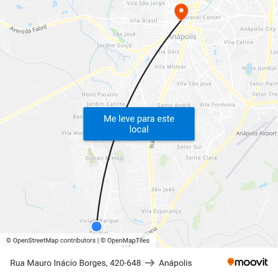 Rua Mauro Inácio Borges, 420-648 to Anápolis map