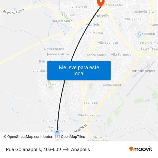 Rua Goianapolis, 403-609 to Anápolis map