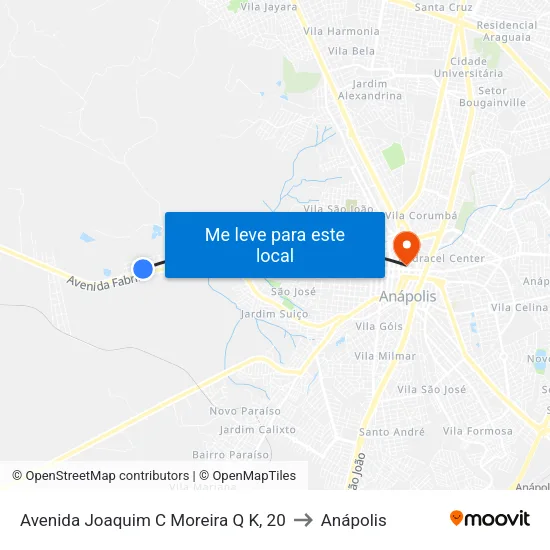 Avenida Joaquim C Moreira Q K, 20 to Anápolis map