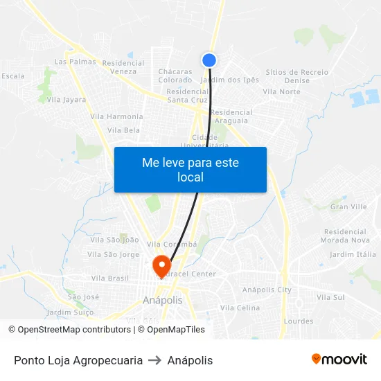 Ponto Loja Agropecuaria to Anápolis map