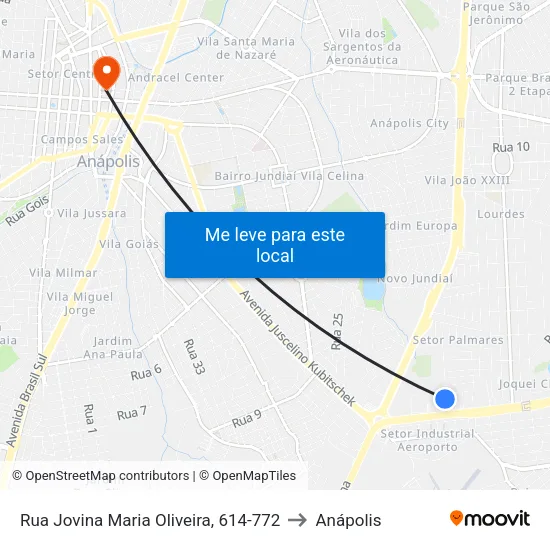 Rua Jovina Maria Oliveira, 614-772 to Anápolis map