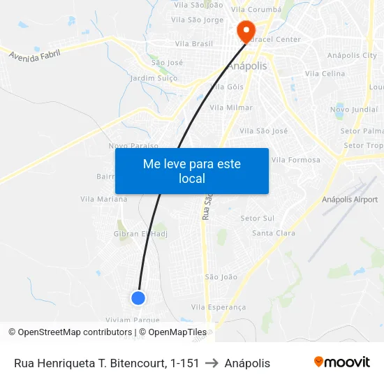 Rua Henriqueta T. Bitencourt, 1-151 to Anápolis map