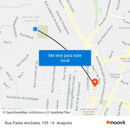 Rua Padre Anchieta, 195 to Anápolis map