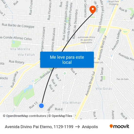Avenida Divino Pai Eterno, 1129-1199 to Anápolis map