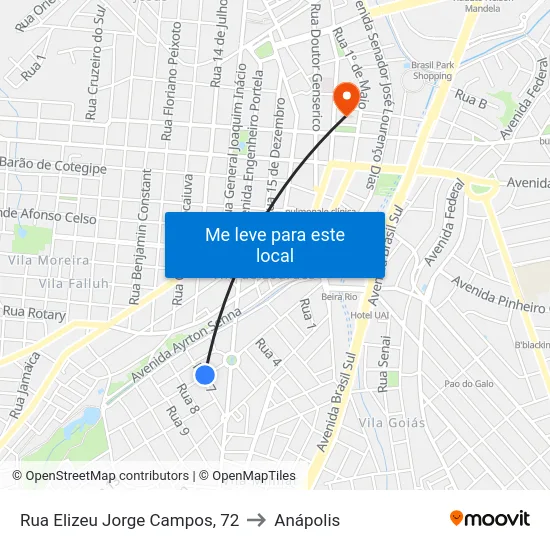 Rua Elizeu Jorge Campos, 72 to Anápolis map