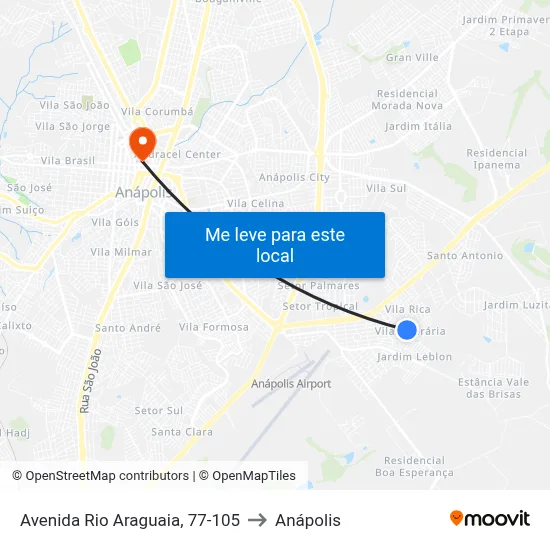 Avenida Rio Araguaia, 77-105 to Anápolis map