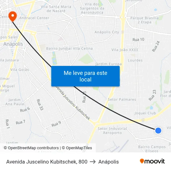 Avenida Juscelino Kubitschek, 800 to Anápolis map