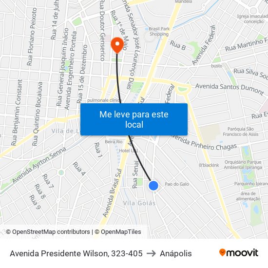 Avenida Presidente Wilson, 323-405 to Anápolis map