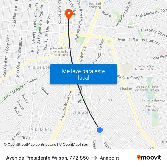 Avenida Presidente Wilson, 772-850 to Anápolis map