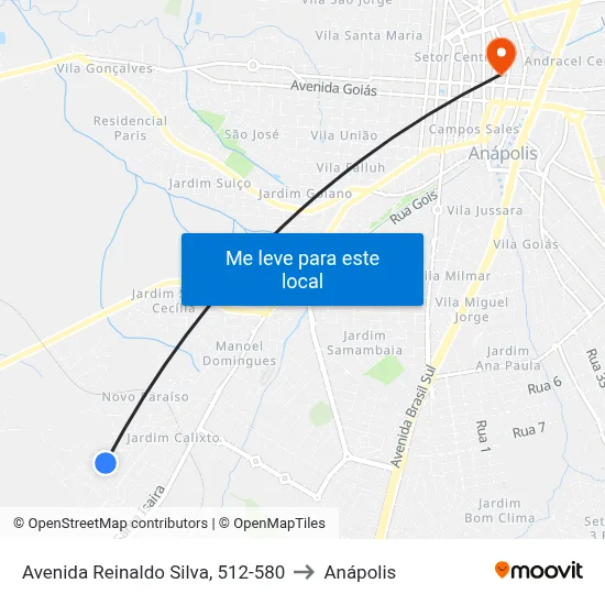 Avenida Reinaldo Silva, 512-580 to Anápolis map