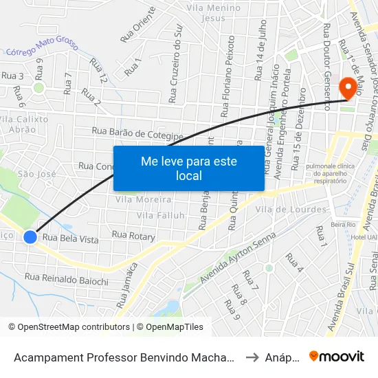 Acampament Professor Benvindo Machado Qdj2, 3 to Anápolis map
