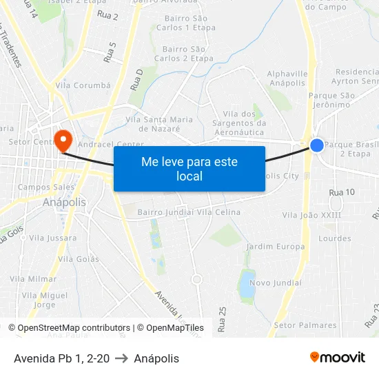 Avenida Pb 1, 2-20 to Anápolis map