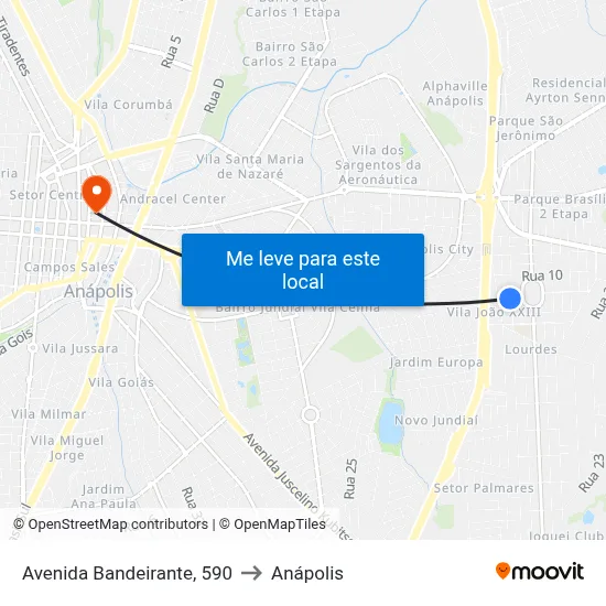 Avenida Bandeirante, 590 to Anápolis map