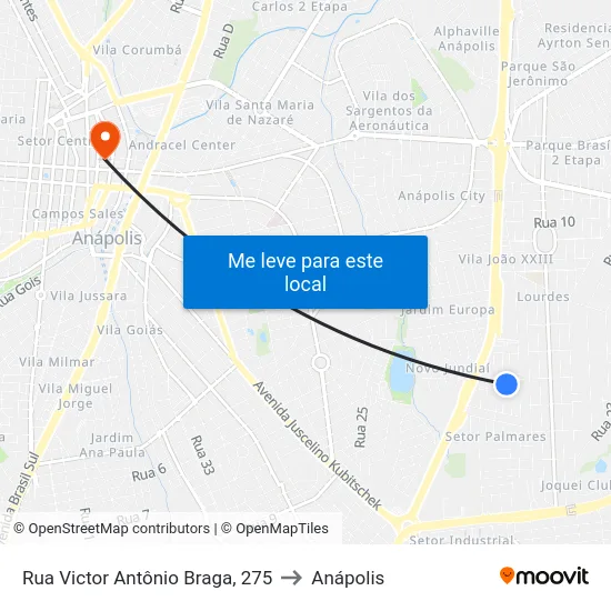 Rua Victor Antônio Braga, 275 to Anápolis map