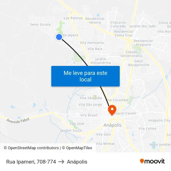 Rua Ipameri, 708-774 to Anápolis map