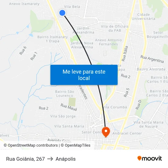 Rua Goiânia, 267 to Anápolis map