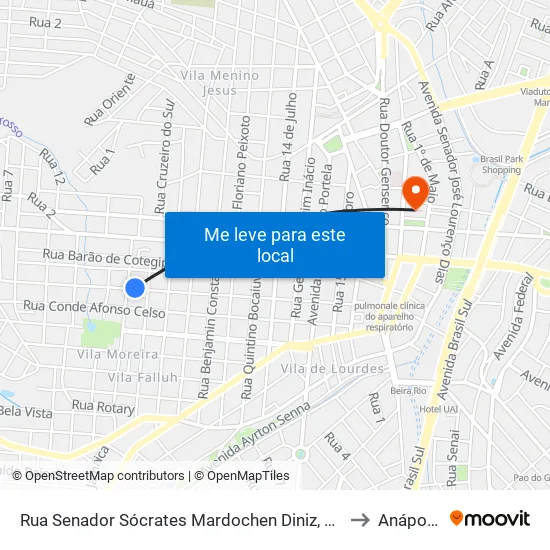 Rua Senador Sócrates Mardochen Diniz, 600 to Anápolis map