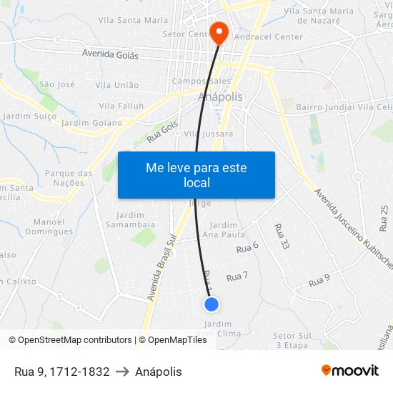 Rua 9, 1712-1832 to Anápolis map