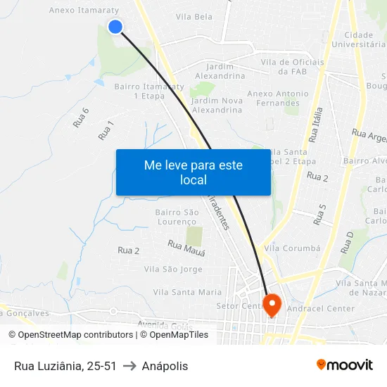 Rua Luziânia, 25-51 to Anápolis map