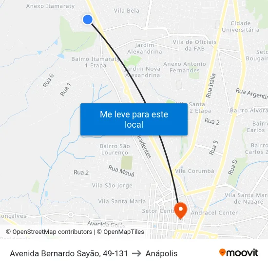 Avenida Bernardo Sayão, 49-131 to Anápolis map