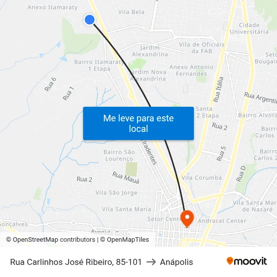 Rua Carlinhos José Ribeiro, 85-101 to Anápolis map