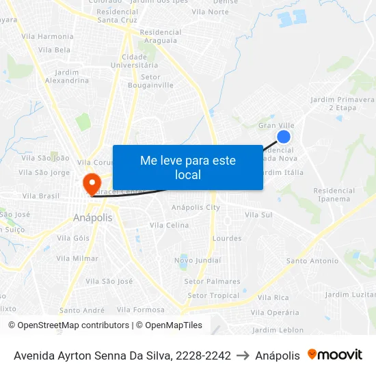 Avenida Ayrton Senna Da Silva, 2228-2242 to Anápolis map