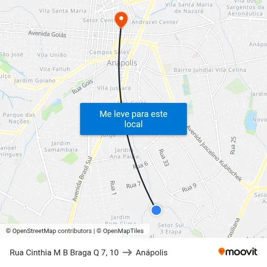 Rua Cinthia M B Braga Q 7, 10 to Anápolis map
