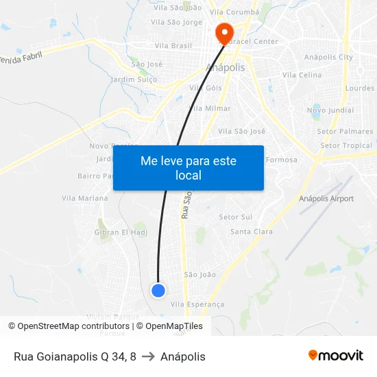 Rua Goianapolis Q 34, 8 to Anápolis map