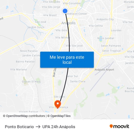Ponto Boticario to UPA 24h Anápolis map