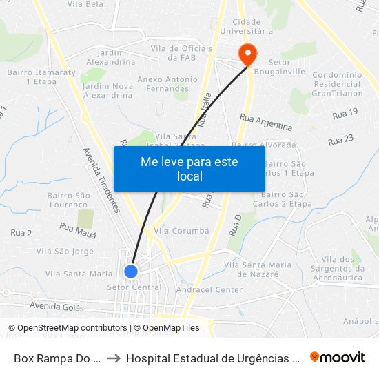 Box Rampa Do Terminal Central to Hospital Estadual de Urgências de Anápolis Dr Henrique Santillo map
