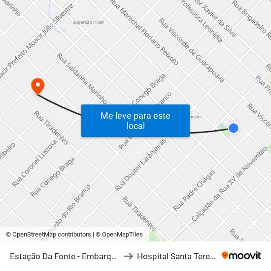 Estação Da Fonte - Embarque to Hospital Santa Tereza map